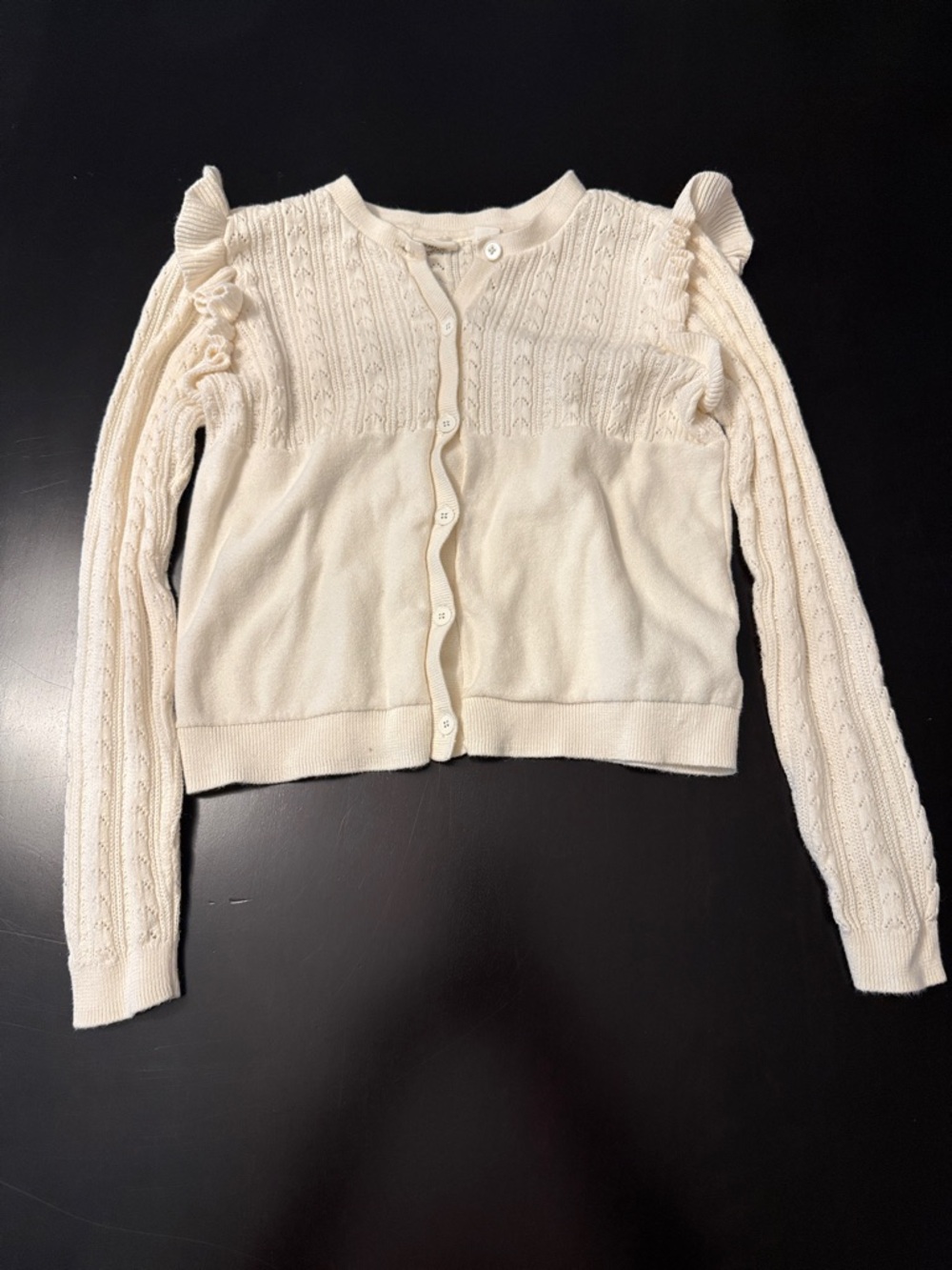 GAP Cream Ruffle-Shoulder Knit Button Cardigan 100% Cotton